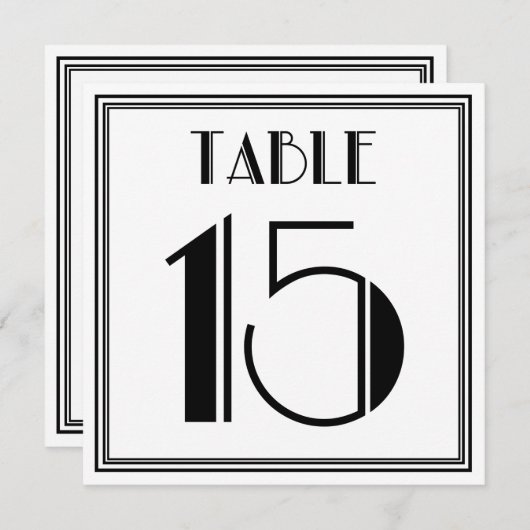 Invitation Table Art Déco Numéro 15 (Devant / Derrière)