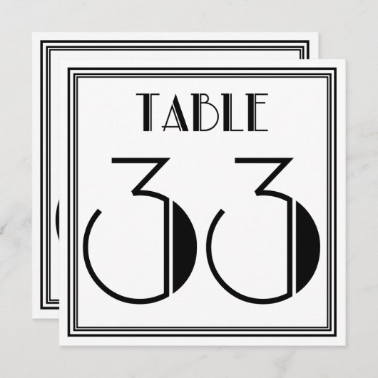 Invitation Table Art Déco Numéro 33 (Devant / Derrière)