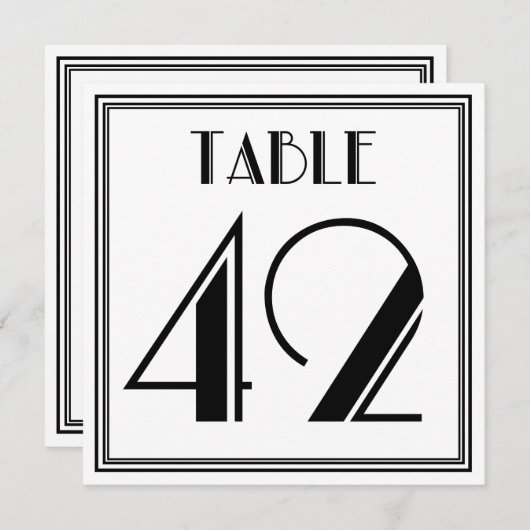Invitation Table Art Déco Numéro 42 (Devant / Derrière)