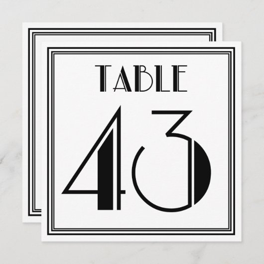 Invitation Table Art Déco Numéro 43 (Devant / Derrière)