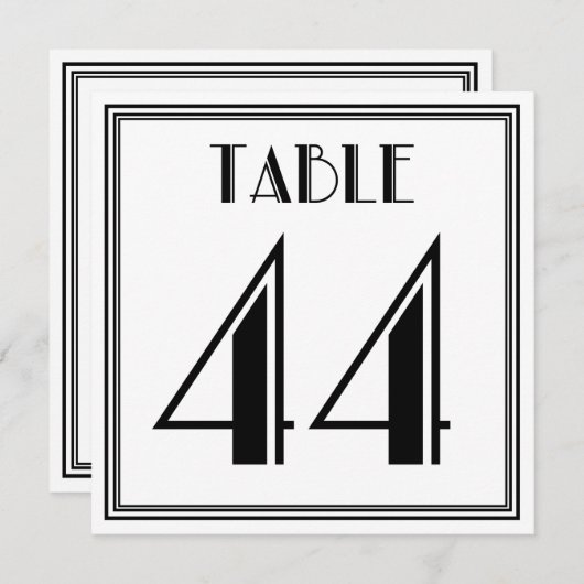 Invitation Table Art Déco Numéro 44 (Devant / Derrière)