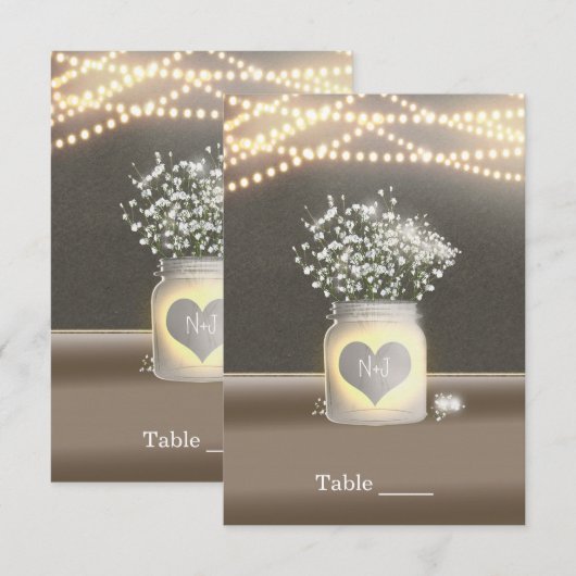 Invitation Table avec pot Mason lumineux en forme de cœur et  (Devant / Derrière)