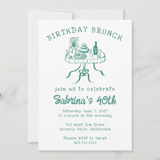 Invitation Table Buffet de fête d'anniversaire main tiré pers (Devant)