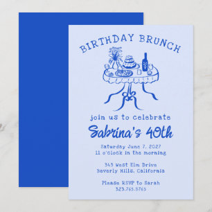 Invitation Table Buffet de fête d'anniversaire main tiré pers