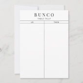 Invitation Table Bunco simple noir et blanc (Devant)