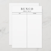 Invitation Table Bunco simple noir et blanc (Devant / Derrière)