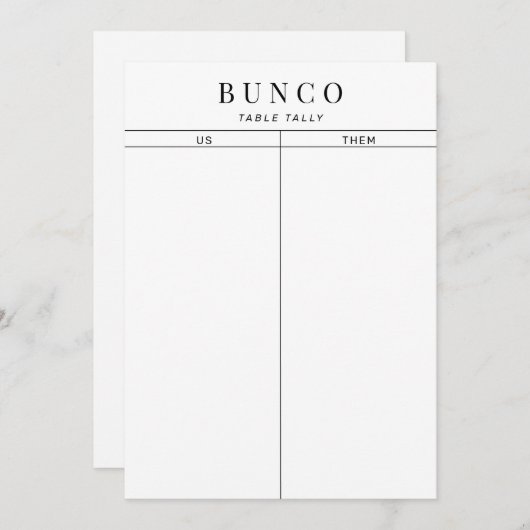 Invitation Table Bunco simple noir et blanc (Devant / Derrière)