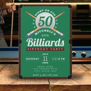 Invitation Table de billard Billard 50e fête d'anniversaire