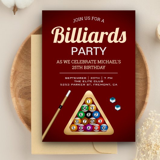 Invitation Table de billard rouge Snooker Fête d'anniversaire