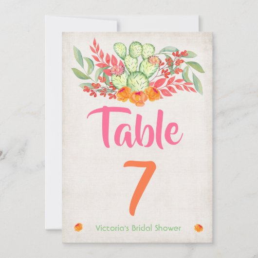 Invitation Table de fête mexicaine numéro aquarelle Cactus (Devant)