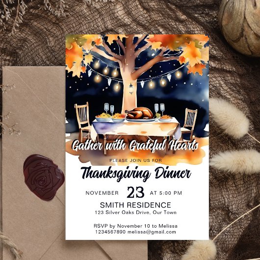 Invitation Table de jardin Thanksgiving sous les étoiles