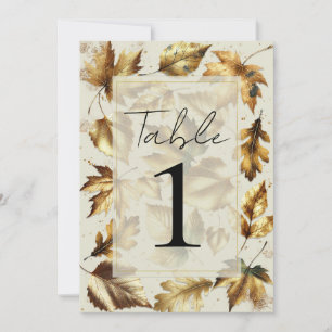Invitation Table de mariage beige amande feuilles d'or Glam