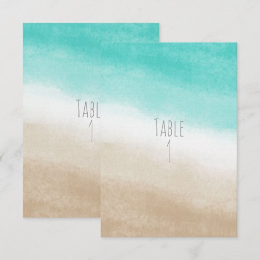 Invitation Table de mariage élégant de plage à l'aquarelle sa (Devant / Derrière)
