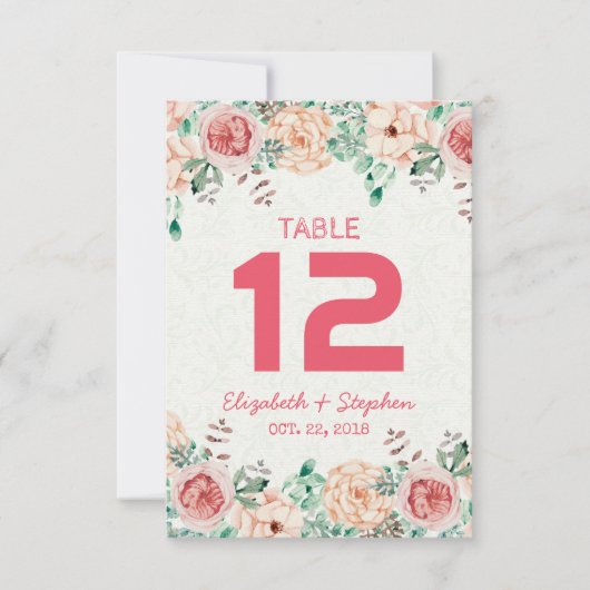 Invitation Table de mariage florale avec numéro de place / Es (Devant)