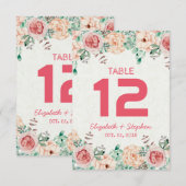 Invitation Table de mariage florale avec numéro de place / Es (Devant / Derrière)
