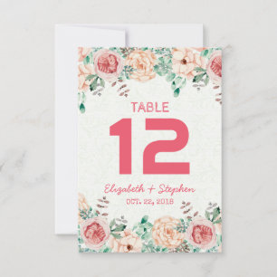 Invitation Table de mariage florale avec numéro de place / Es