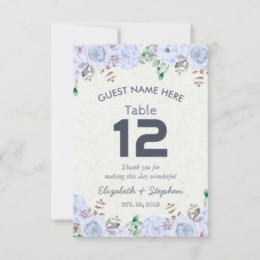 Invitation Table de mariage florale avec numéro de place / Es (Devant)
