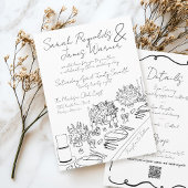 Invitation Table de mariage simple florale dessinée à la main