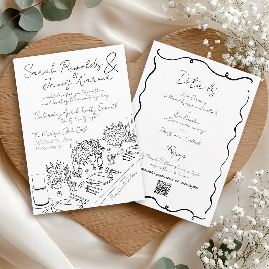 Invitation Table de mariage simple florale dessinée à la main