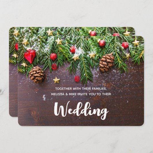 Invitation Table de Noël rustique avec Mariage de pin et de n (Devant / Derrière)