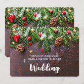 Invitation Table de Noël rustique avec pin et neige de mariag (Devant / Derrière)