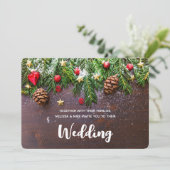 Invitation Table de Noël rustique avec pin et neige de mariag (Debout devant)