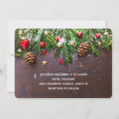 Invitation Table de Noël rustique avec pin et neige de mariag (Dos)
