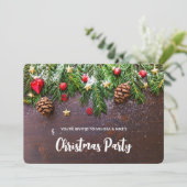 Invitation Table de Noël rustique avec pin et neige de Noël (Debout devant)