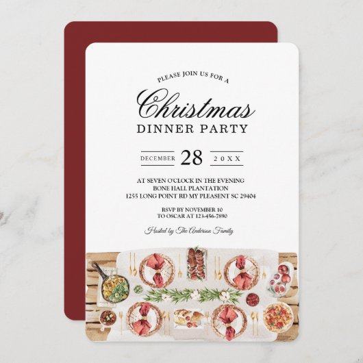 Invitation Table de nourriture à l'aquarelle | Dîner de Noël (Devant / Derrière)