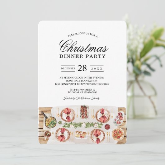 Invitation Table de nourriture à l'aquarelle | Dîner de Noël (Debout devant)