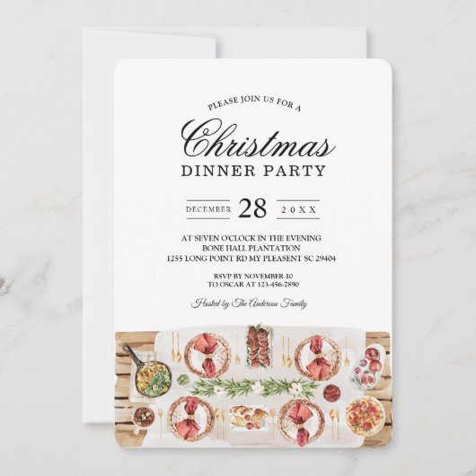 Invitation Table de nourriture à l'aquarelle | Dîner de Noël (Devant)