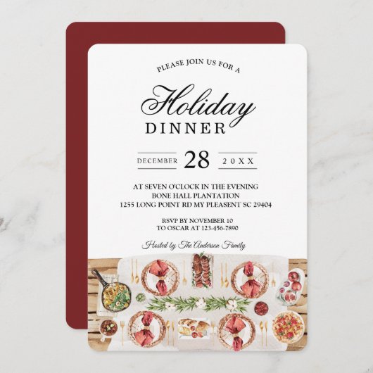 Invitation Table de nourriture à l'aquarelle | Dîner de vacan (Devant / Derrière)