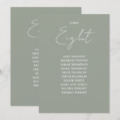 Invitation Table de numérotation de places moderne vert sauge (Devant / Derrière)