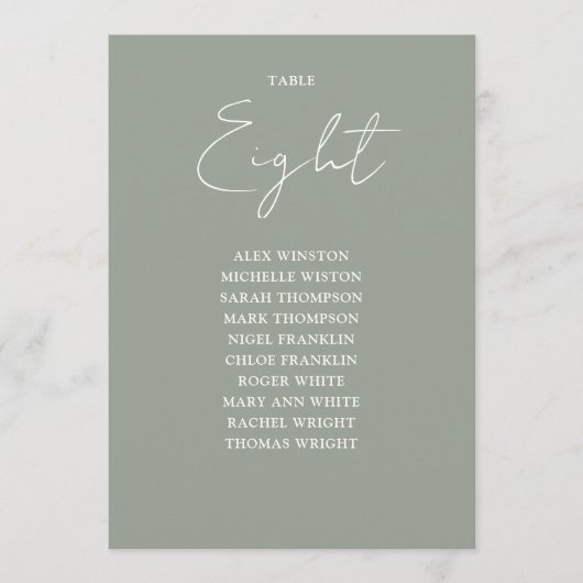 Invitation Table de numérotation de places moderne vert sauge (Devant)