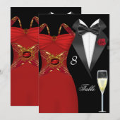 Invitation Table de numérotation Tuxedo Red Dress 2 (Devant / Derrière)