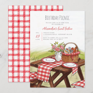 Invitation Table de pique-nique aquarelle été rouge 16e anniv
