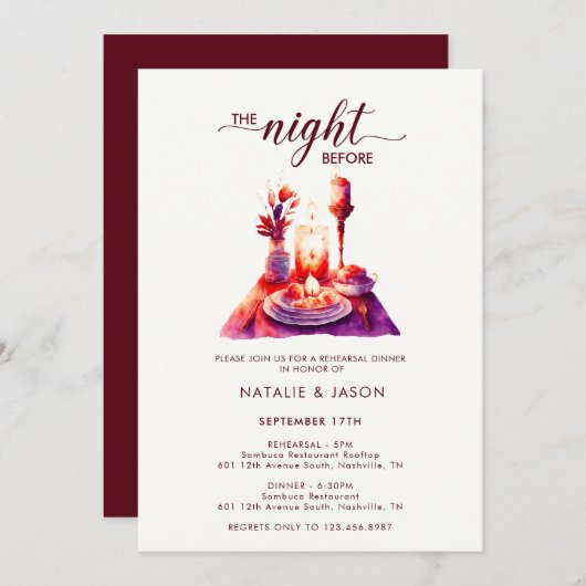 Invitation Table de répétition d'aquarelle moderne (Devant / Derrière)