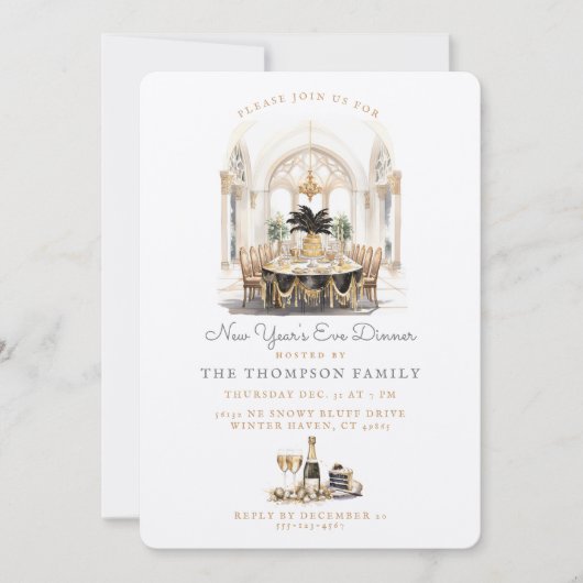 Invitation Table de salle à manger | Dîner Nouvel An (Devant)