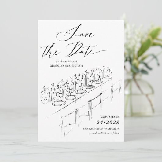 Invitation Table Dessinée À La Main Paramètre Enregistrer La  (Debout devant)