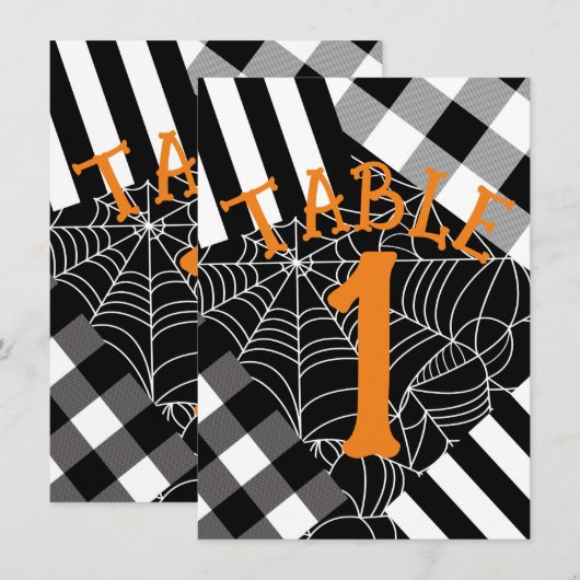 Invitation Table d'Halloween Black & White Spiderweb Patchwor (Devant / Derrière)