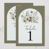 Invitation Table Fleurie Aquarelle Vert Olive Kaki  (Devant / Derrière)