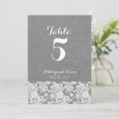 Invitation Table number rustic wedding - gray burlap and lace (Debout devant)