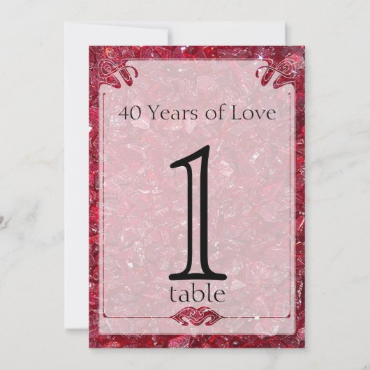 Invitation Table numéro 40 ans de Ruby (Dos)