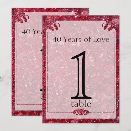 Invitation Table numéro 40 ans de Ruby (Devant / Derrière)