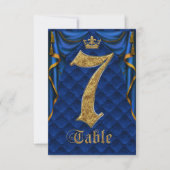 Invitation Table Numéro 7 Mariage Couronne Dorée Bleu Royal (Devant)