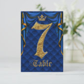 Invitation Table Numéro 7 Mariage Couronne Dorée Bleu Royal (Debout devant)