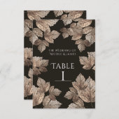Invitation Table numéro brun foncé et feuilles de bronze rust (Devant / Derrière)