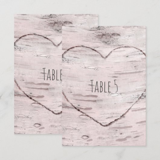 Invitation Table numéro de bouleau et de coeur sculpté rustiq (Devant / Derrière)