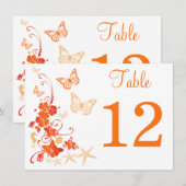 Invitation Table Numéro de la Plage Tropicale Orange Sable Bl (Devant / Derrière)