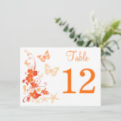 Invitation Table Numéro de la Plage Tropicale Orange Sable Bl (Debout devant)